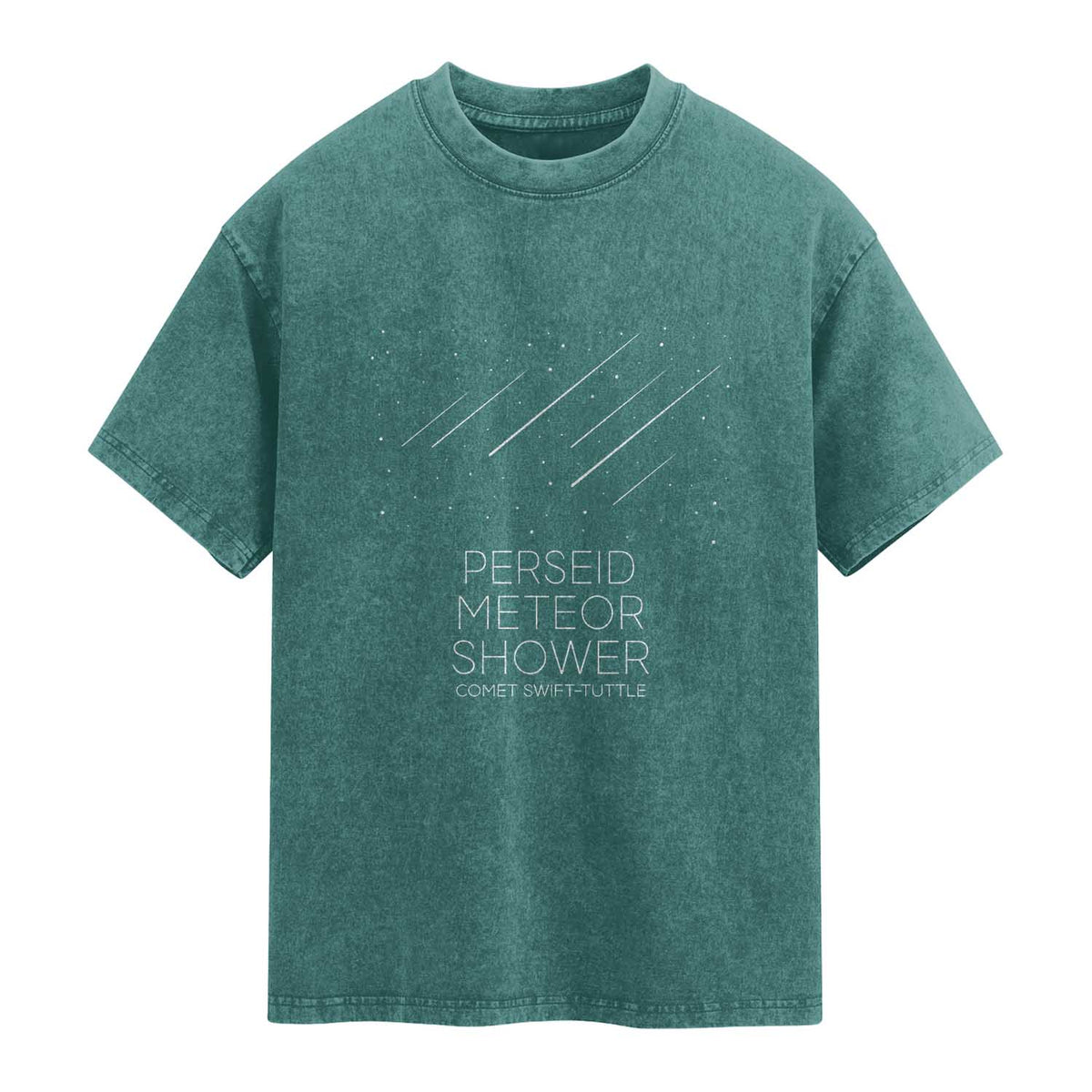 Perseid Meteor Shower Comet Swift Tuttle Washed Cotton T-Shirt Celestial Astronomy Graphic TS02 Teal Green Print Your Wear