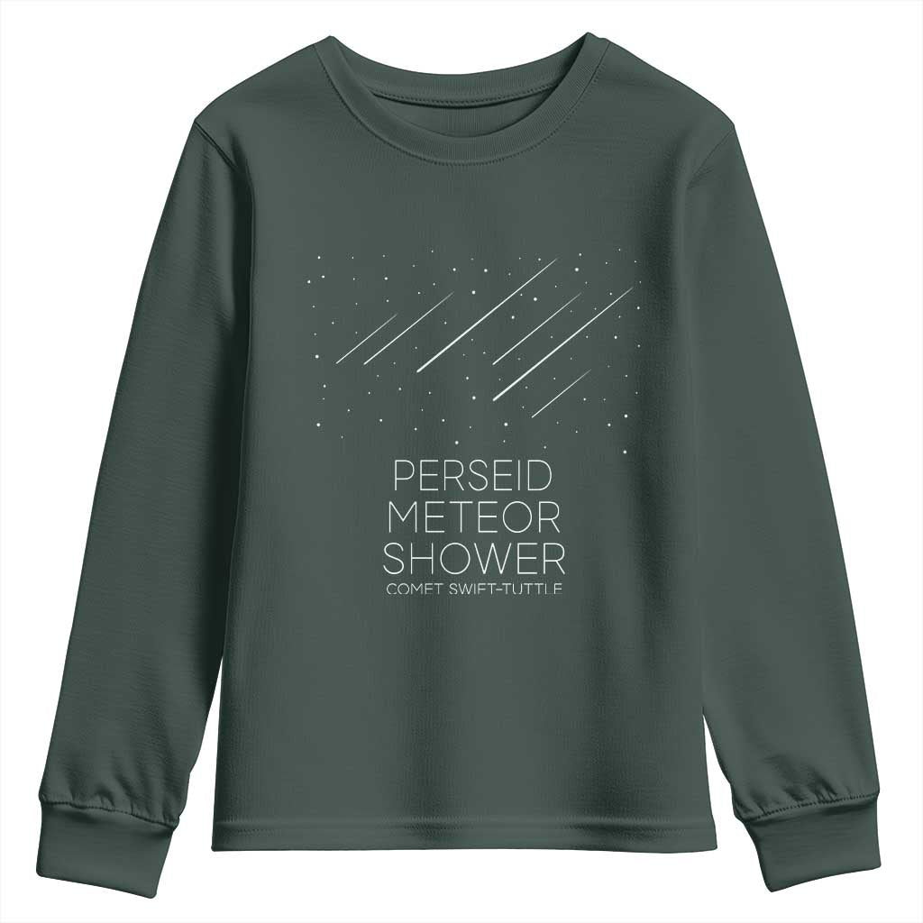 Perseid Meteor Shower Comet Swift Tuttle Youth Sweatshirt Celestial Astronomy Graphic TS02 Dark Forest Green Print Your Wear