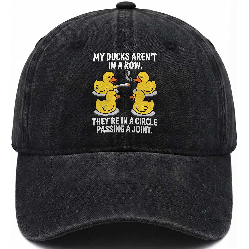 Funny 420 Weed Rubber Duck Graphic Washed Cotton Baseball Cap My Ducks Arent In A Row They Are In A Circle Passing A Joint TS02 Print Your Wear
