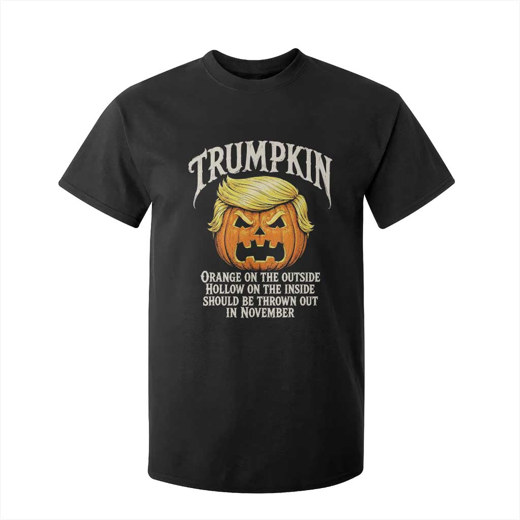 Trumpkin Orange Pumpkin On The Outside Hollow Inside T Shirt For Kid Throw Out in November Sarcastic Halloween Satire