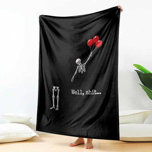 Well Shit Floating Skeleton Red Balloons Throw Blanket Funny Dark Humor Halloween Gift
