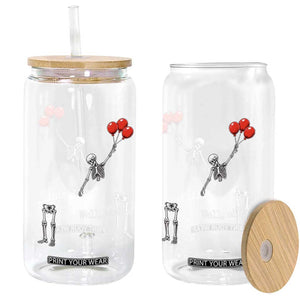 Well Shit Floating Skeleton Red Balloons Glass Can Funny Dark Humor Halloween Gift