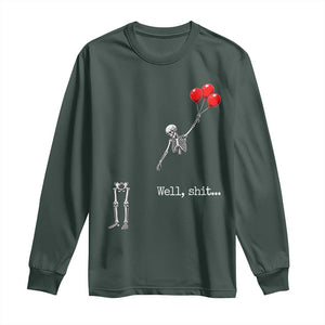 Well Shit Floating Skeleton Red Balloons Long Sleeve Shirt Funny Dark Humor Halloween Gift