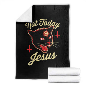 Not Today Jesus Black Cat Pentagram Inverted Cross Throw Blanket Funny Occult Goth Graphic