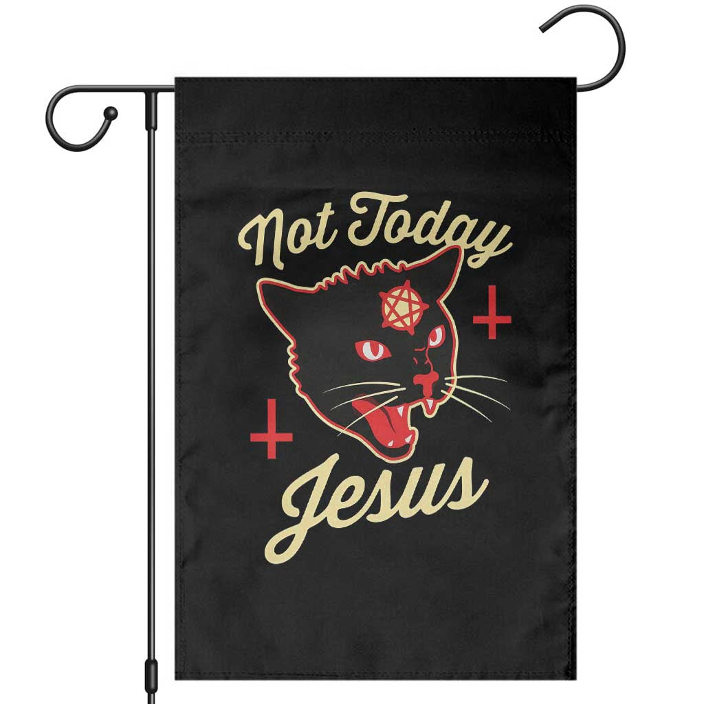 Not Today Jesus Black Cat Pentagram Inverted Cross Garden Flag Funny Occult Goth Graphic