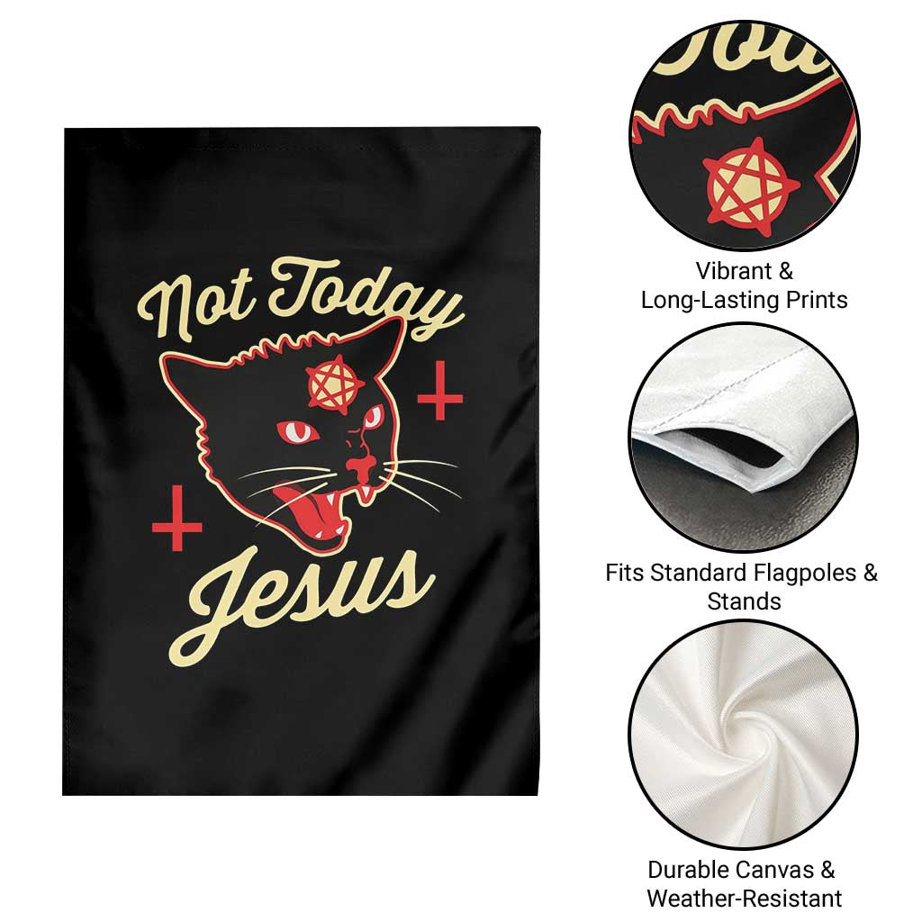 Not Today Jesus Black Cat Pentagram Inverted Cross Garden Flag Funny Occult Goth Graphic
