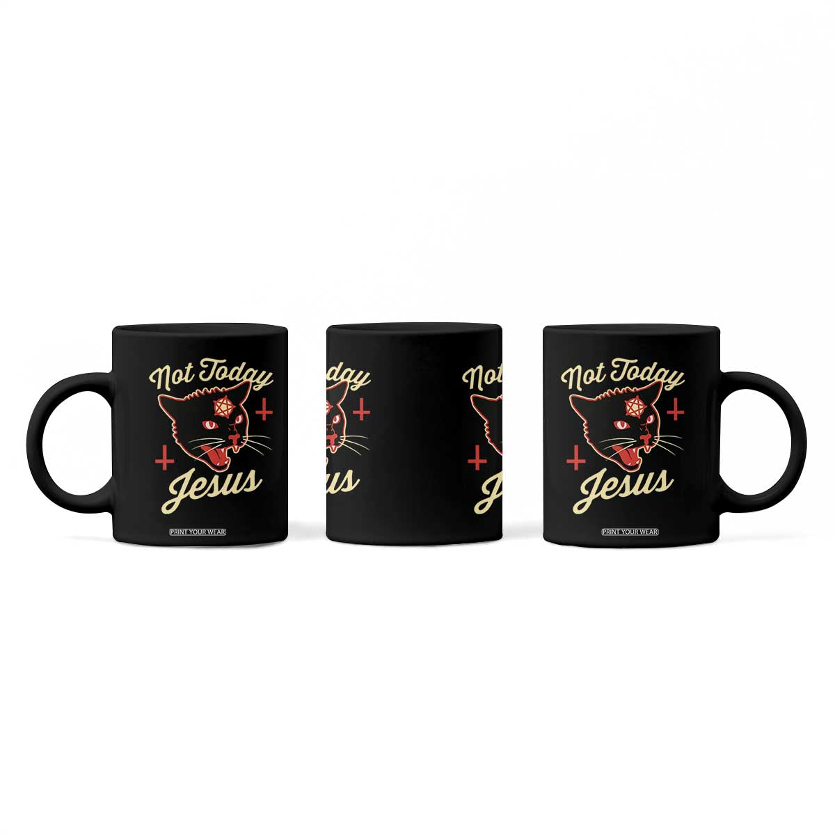 Not Today Jesus Black Cat Pentagram Inverted Cross Coffee Mug Funny Occult Goth Graphic