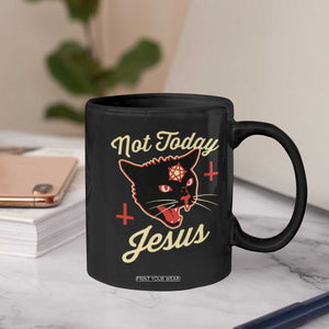 Not Today Jesus Black Cat Pentagram Inverted Cross Coffee Mug Funny Occult Goth Graphic
