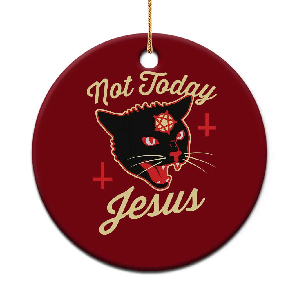 Not Today Jesus Black Cat Pentagram Inverted Cross Ceramic Ornament Funny Occult Goth Graphic