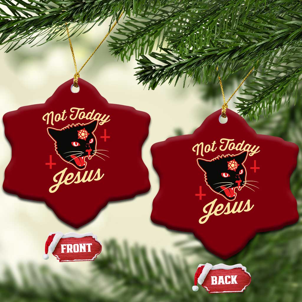 Not Today Jesus Black Cat Pentagram Inverted Cross Ceramic Ornament Funny Occult Goth Graphic