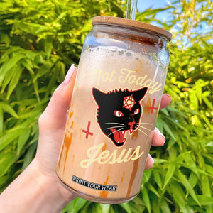 Not Today Jesus Black Cat Pentagram Inverted Cross Glass Can Funny Occult Goth Graphic