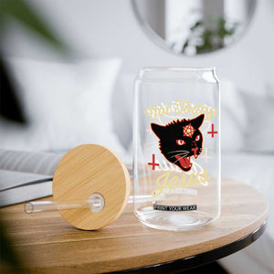 Not Today Jesus Black Cat Pentagram Inverted Cross Glass Can Funny Occult Goth Graphic