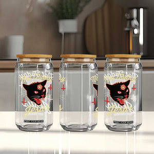 Not Today Jesus Black Cat Pentagram Inverted Cross Glass Can Funny Occult Goth Graphic