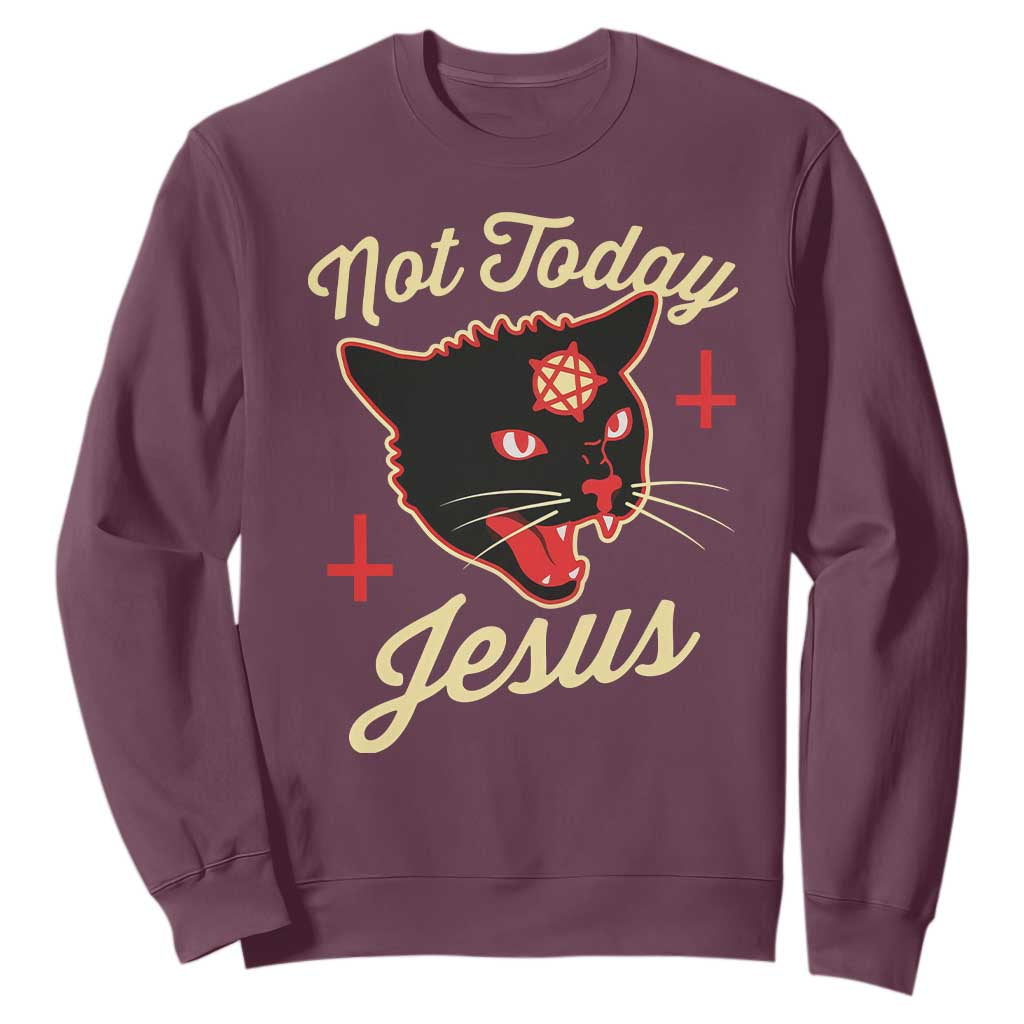 Not Today Jesus Black Cat Pentagram Inverted Cross Sweatshirt Funny Occult Goth Graphic