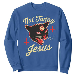 Not Today Jesus Black Cat Pentagram Inverted Cross Sweatshirt Funny Occult Goth Graphic
