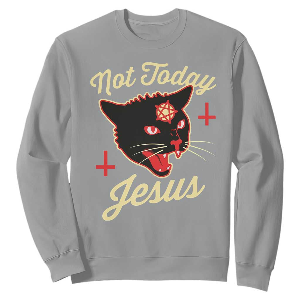 Not Today Jesus Black Cat Pentagram Inverted Cross Sweatshirt Funny Occult Goth Graphic