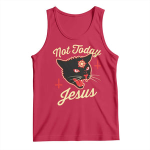 Not Today Jesus Black Cat Pentagram Inverted Cross Tank Top Funny Occult Goth Graphic
