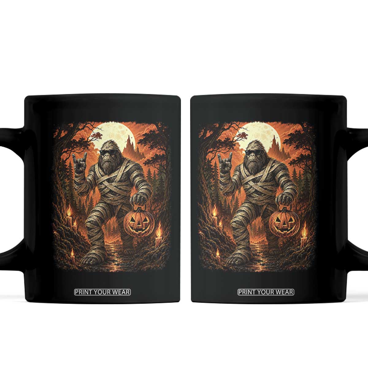 Funny Mummy Bigfoot Rock On Pumpkin Bucket Halloween Coffee Mug