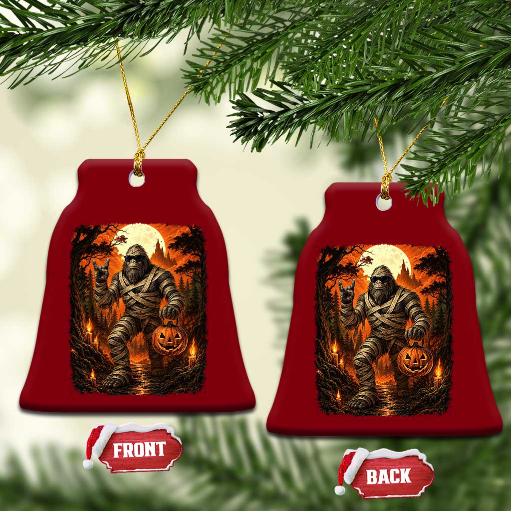 Funny Mummy Bigfoot Rock On Pumpkin Bucket Halloween Ceramic Ornament