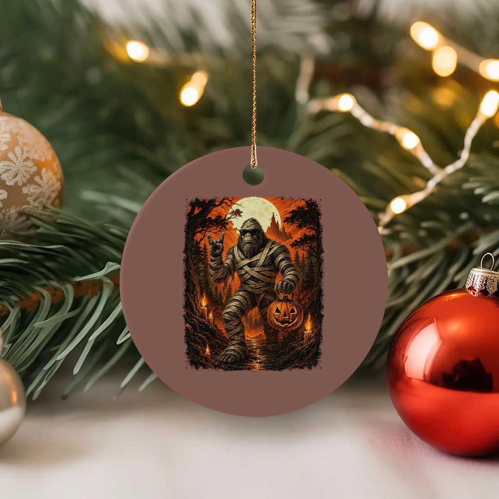 Funny Mummy Bigfoot Rock On Pumpkin Bucket Halloween Ceramic Ornament