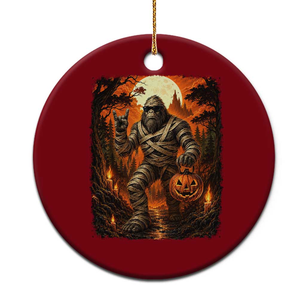 Funny Mummy Bigfoot Rock On Pumpkin Bucket Halloween Ceramic Ornament