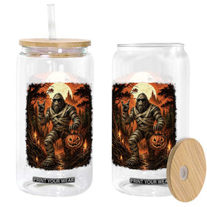 Funny Mummy Bigfoot Rock On Pumpkin Bucket Halloween Glass Can