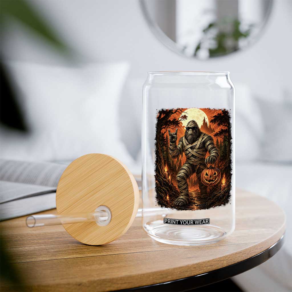 Funny Mummy Bigfoot Rock On Pumpkin Bucket Halloween Glass Can