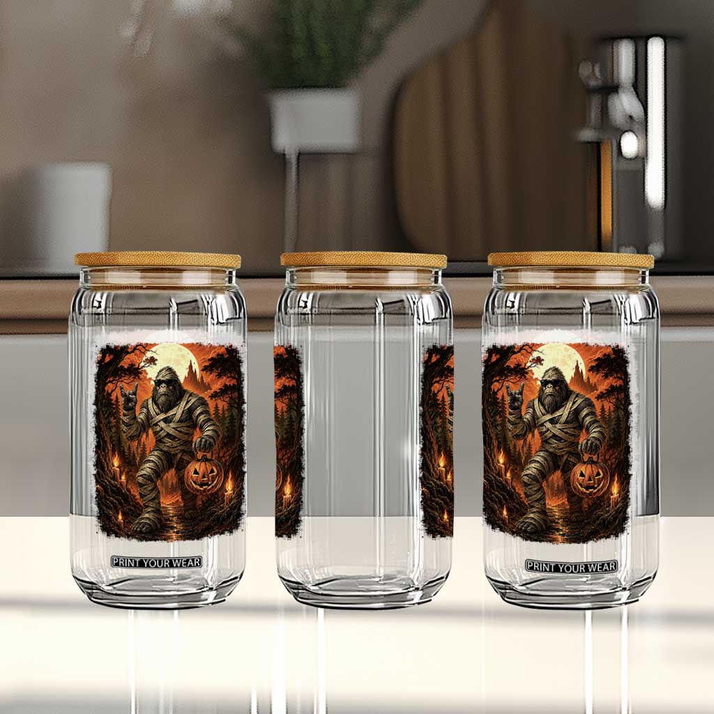 Funny Mummy Bigfoot Rock On Pumpkin Bucket Halloween Glass Can