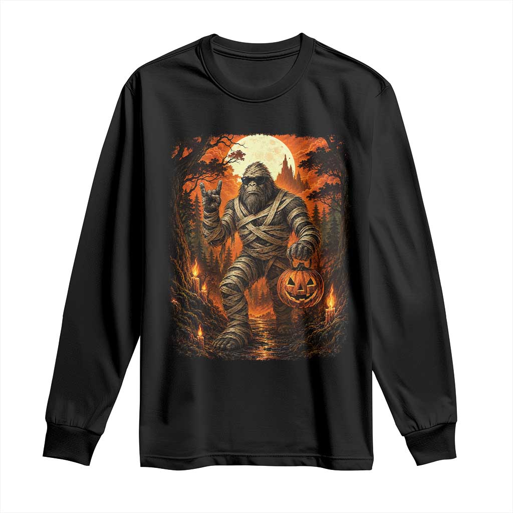 Funny Mummy Bigfoot Rock On Pumpkin Bucket Halloween Long Sleeve Shirt