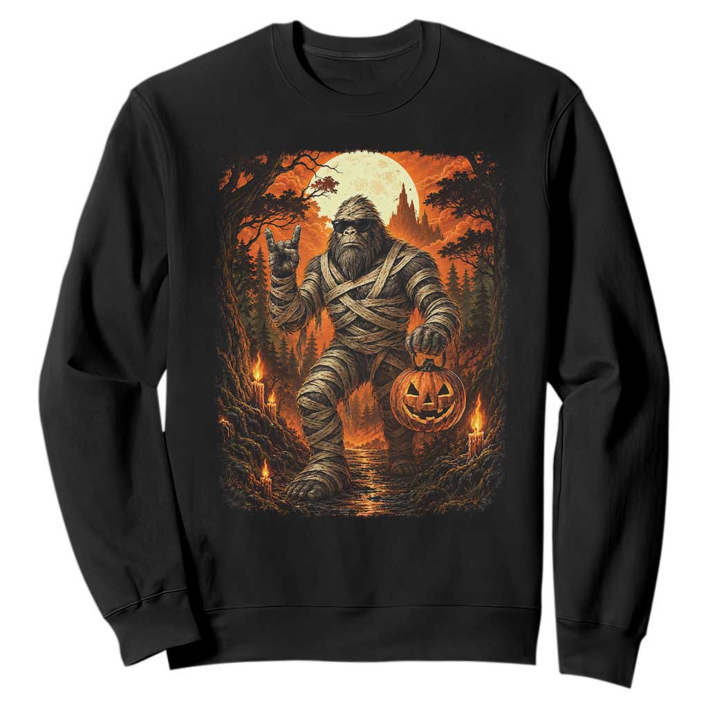 Funny Mummy Bigfoot Rock On Pumpkin Bucket Halloween Sweatshirt