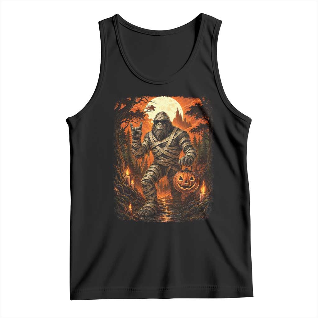 Funny Mummy Bigfoot Rock On Pumpkin Bucket Halloween Tank Top