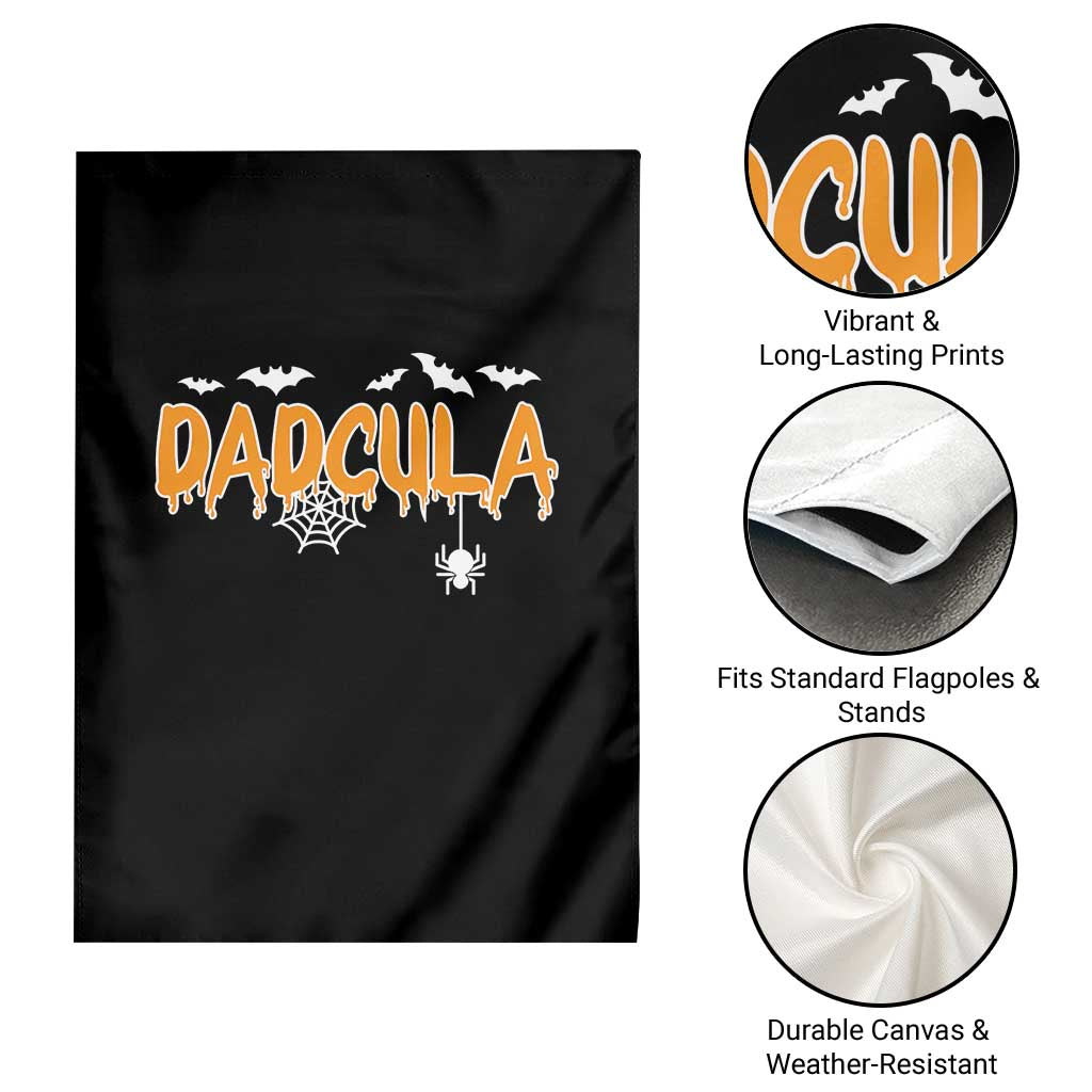 Dadcula Funny Vampire Dad Garden Flag Spiderweb Spooky Halloween