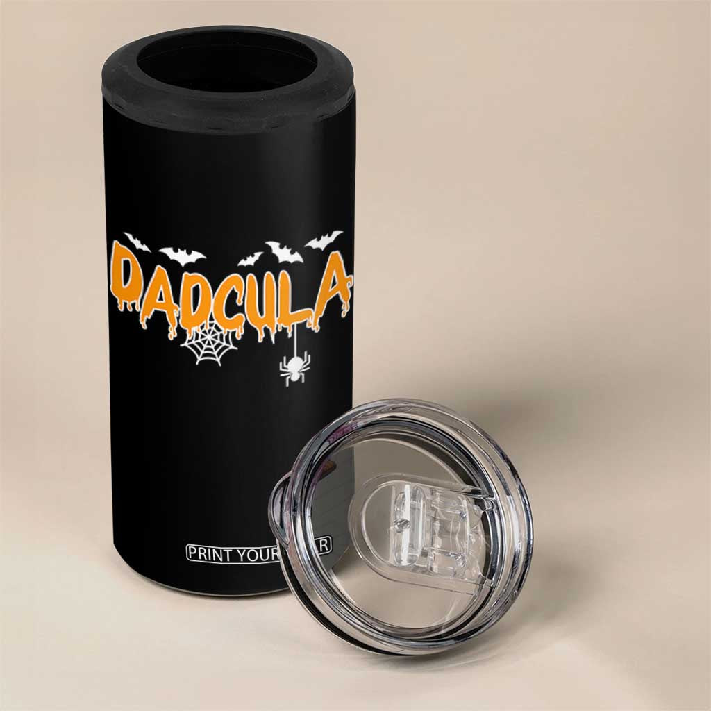 Dadcula Funny Vampire Dad 4 in 1 Can Cooler Tumbler Spiderweb Spooky Halloween