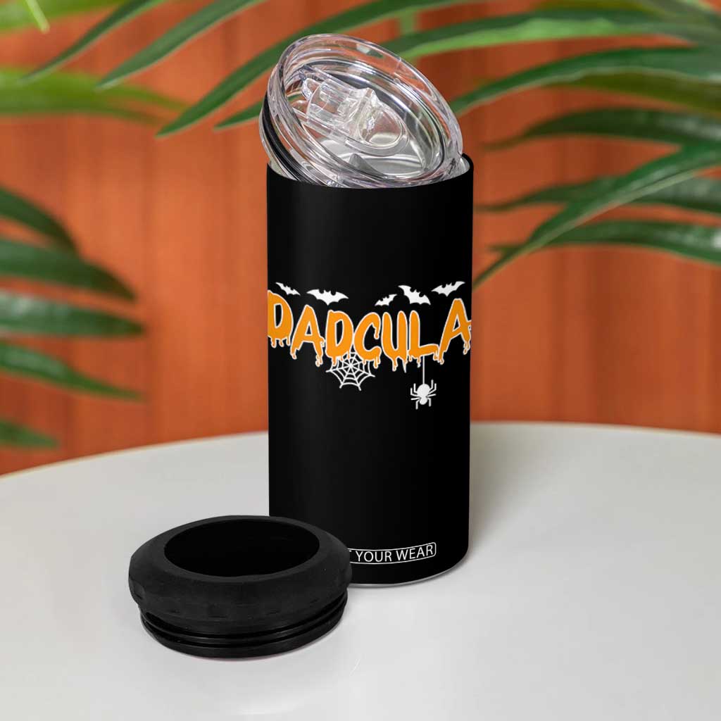 Dadcula Funny Vampire Dad 4 in 1 Can Cooler Tumbler Spiderweb Spooky Halloween
