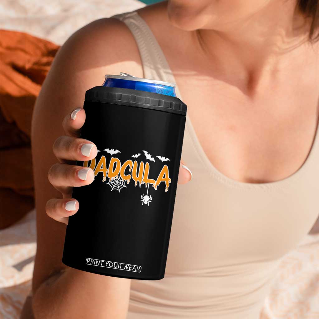 Dadcula Funny Vampire Dad 4 in 1 Can Cooler Tumbler Spiderweb Spooky Halloween