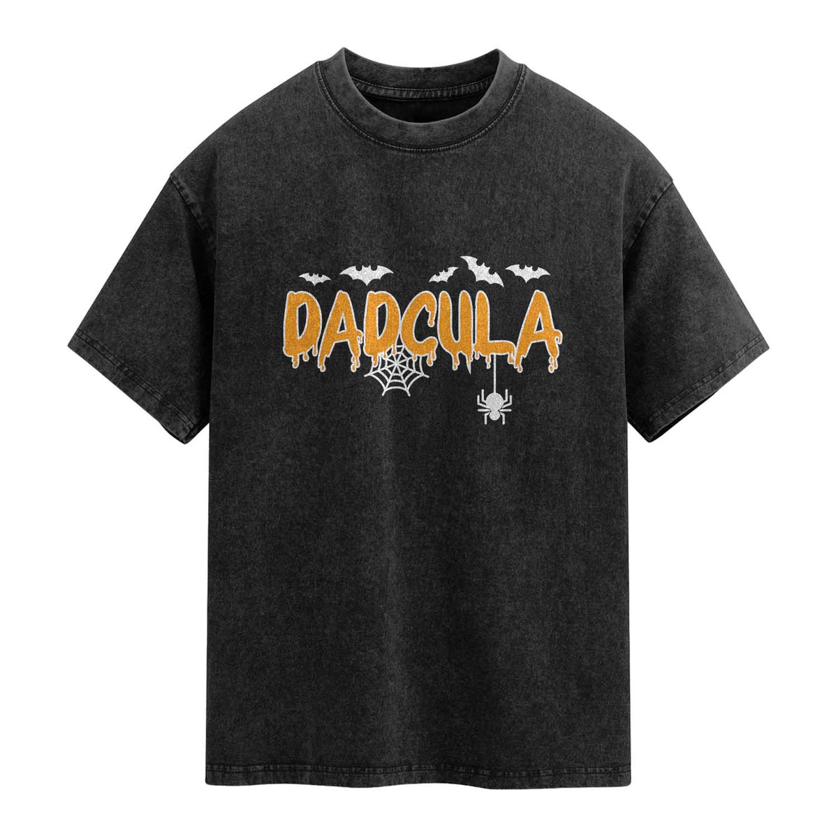Dadcula Funny Vampire Dad Washed Cotton T-Shirt Spiderweb Spooky Halloween