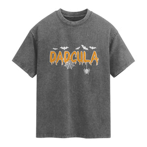 Dadcula Funny Vampire Dad Washed Cotton T-Shirt Spiderweb Spooky Halloween