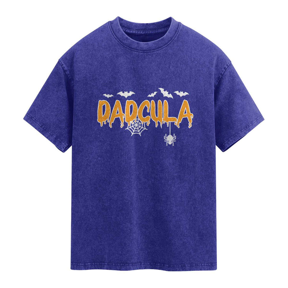 Dadcula Funny Vampire Dad Washed Cotton T-Shirt Spiderweb Spooky Halloween