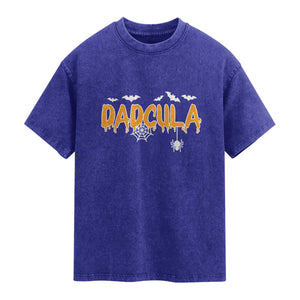 Dadcula Funny Vampire Dad Washed Cotton T-Shirt Spiderweb Spooky Halloween