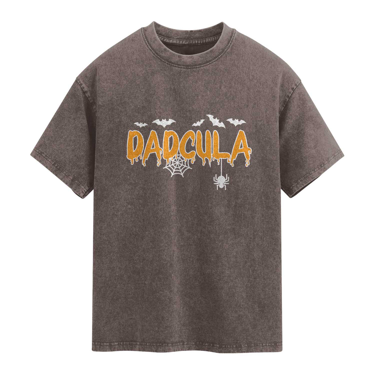 Dadcula Funny Vampire Dad Washed Cotton T-Shirt Spiderweb Spooky Halloween