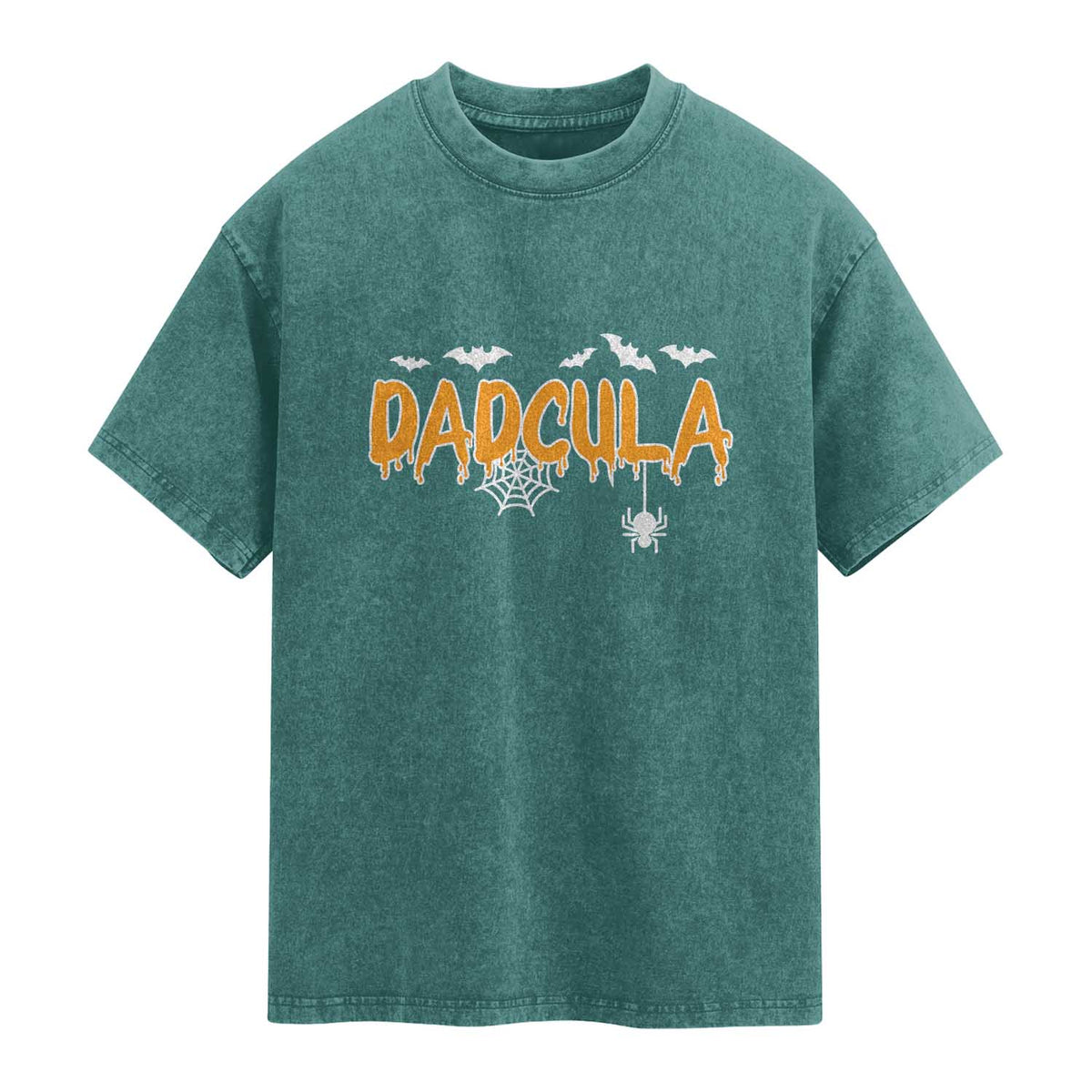 Dadcula Funny Vampire Dad Washed Cotton T-Shirt Spiderweb Spooky Halloween