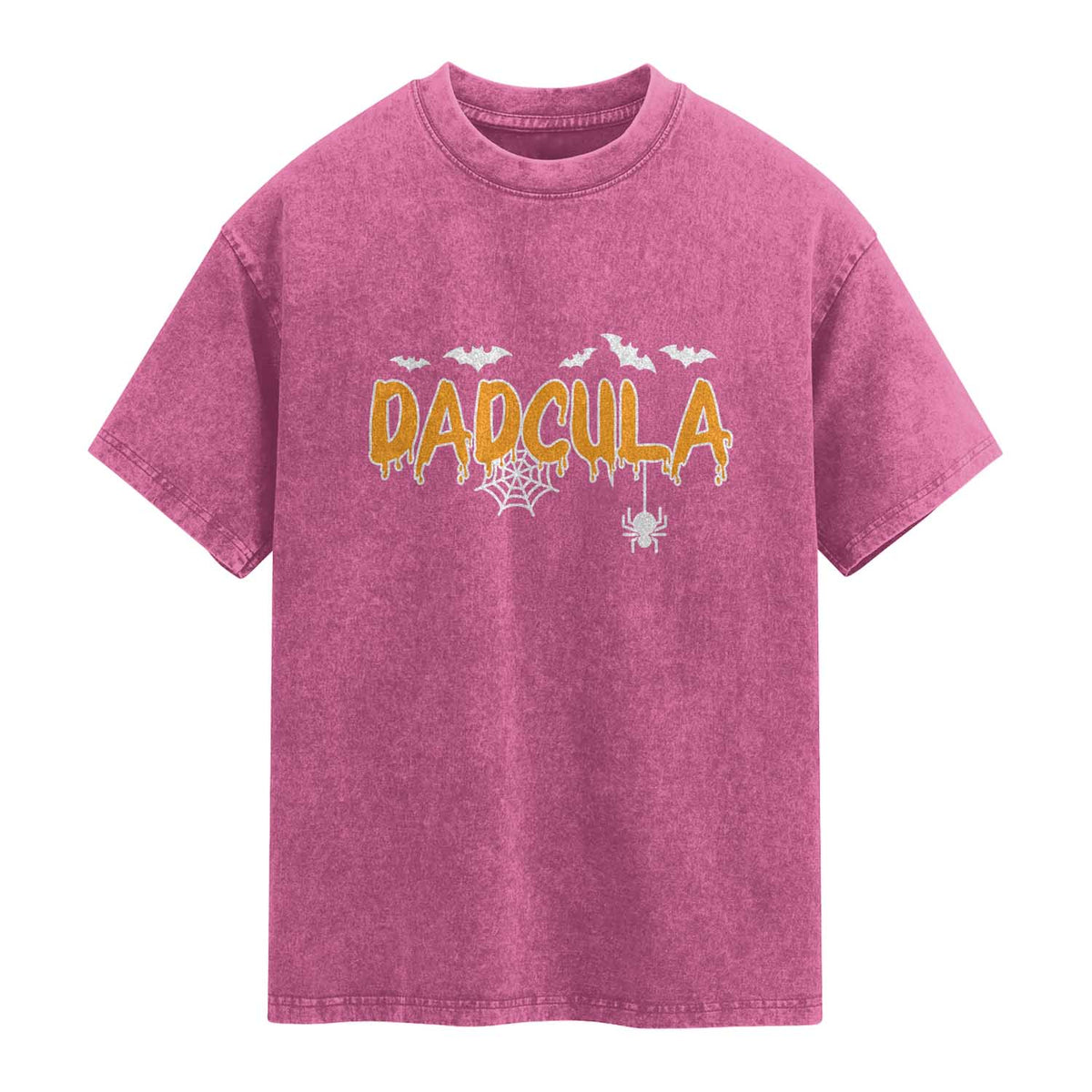 Dadcula Funny Vampire Dad Washed Cotton T-Shirt Spiderweb Spooky Halloween