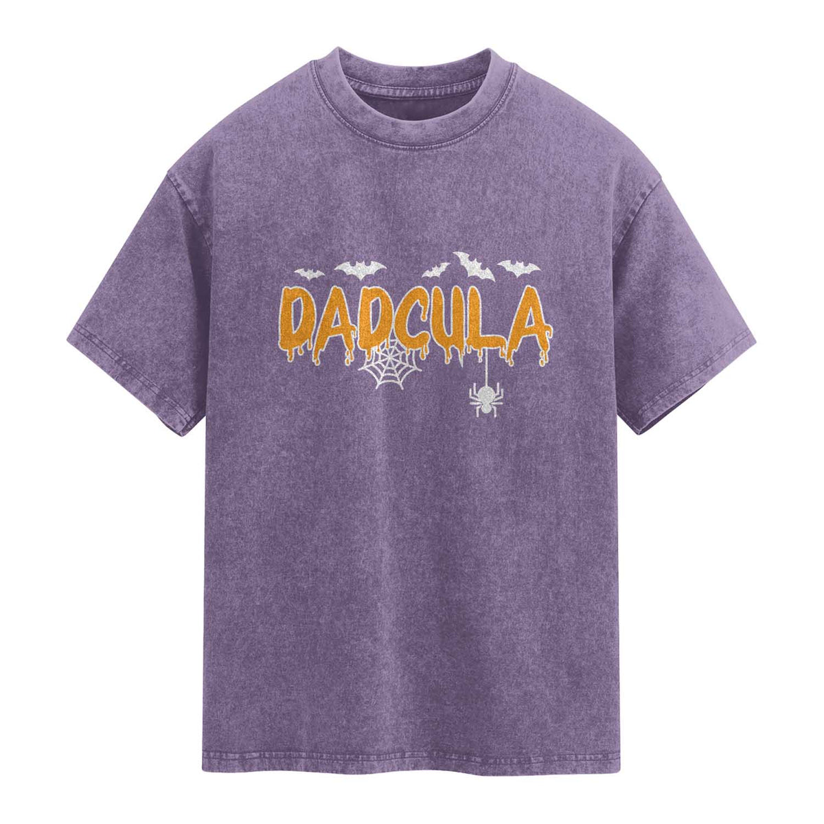 Dadcula Funny Vampire Dad Washed Cotton T-Shirt Spiderweb Spooky Halloween