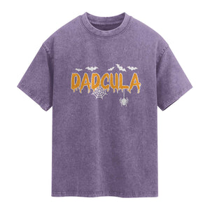 Dadcula Funny Vampire Dad Washed Cotton T-Shirt Spiderweb Spooky Halloween