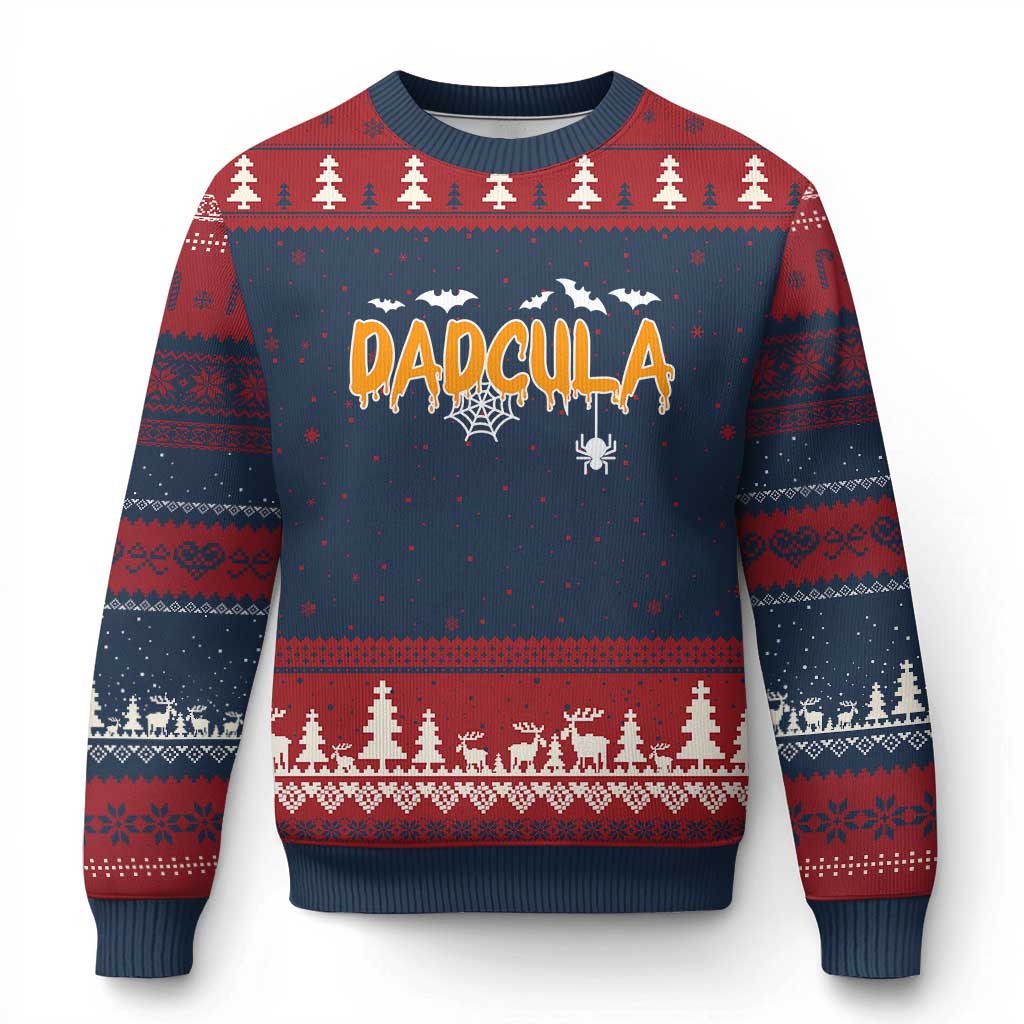 Dadcula Funny Vampire Dad Ugly Christmas Sweater Spiderweb Spooky Halloween