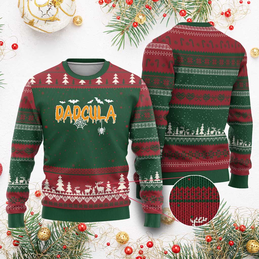 Dadcula Funny Vampire Dad Ugly Christmas Sweater Spiderweb Spooky Halloween