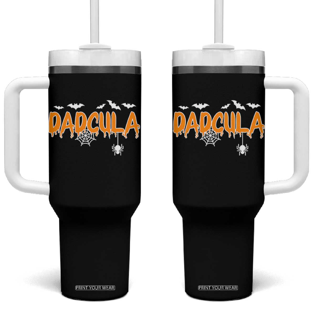 Dadcula Funny Vampire Dad Tumbler With Handle Spiderweb Spooky Halloween