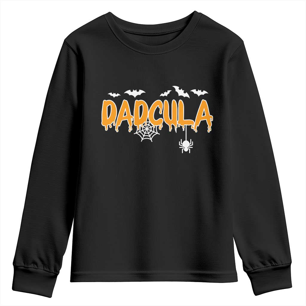 Dadcula Funny Vampire Dad Youth Sweatshirt Spiderweb Spooky Halloween