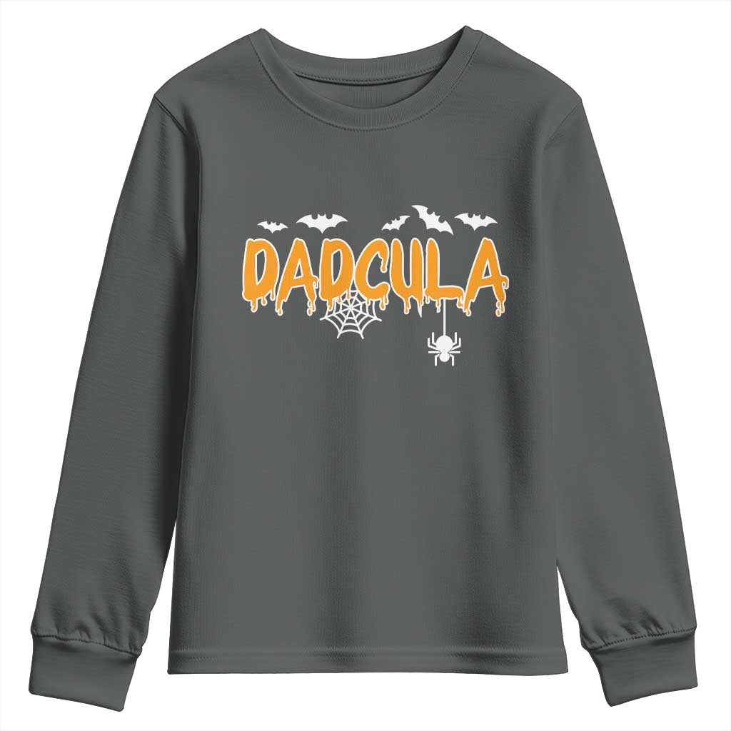 Dadcula Funny Vampire Dad Youth Sweatshirt Spiderweb Spooky Halloween