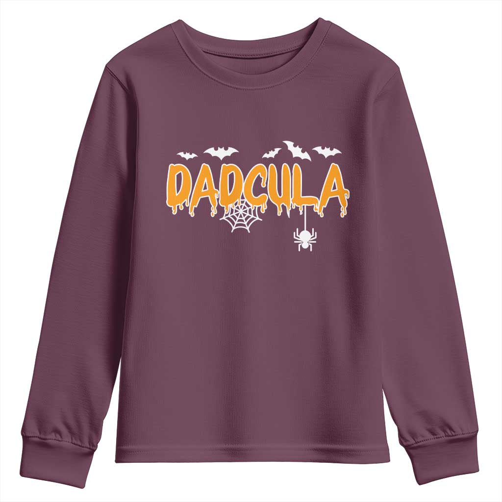Dadcula Funny Vampire Dad Youth Sweatshirt Spiderweb Spooky Halloween